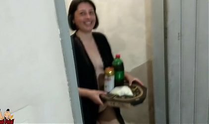 Wife opens the door and shows her naked body for pizza delivery guy