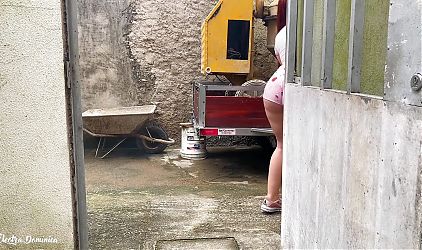 Very hot maid cleaning the construction site